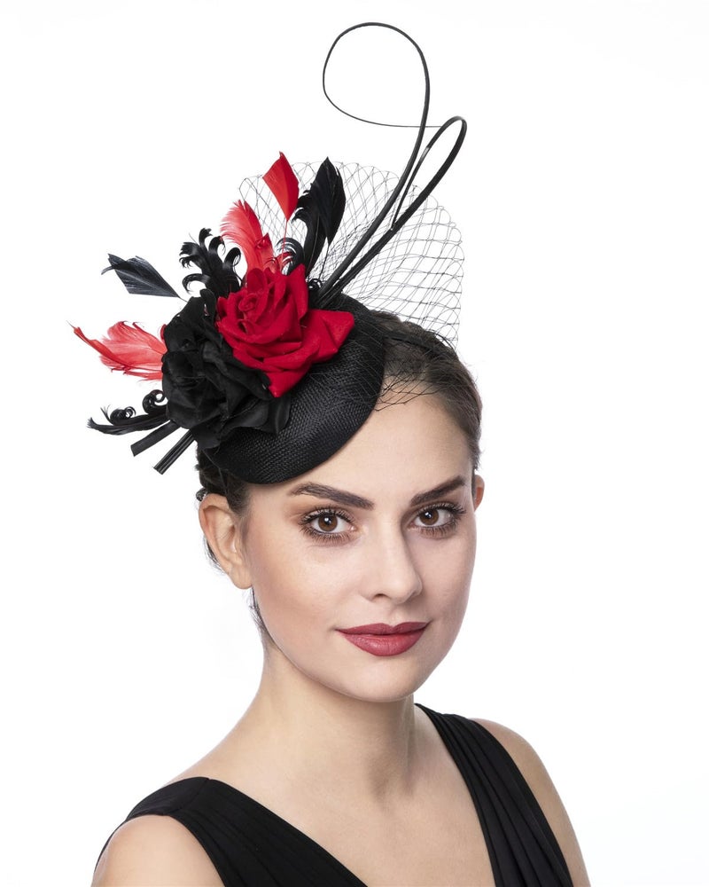 SAFERIN Fascinators Hats for Women - Vintage Tea Party Outfit Headband Church Derby Hat for Women (US, Alpha, Medium, ST24-Black) - Image 1