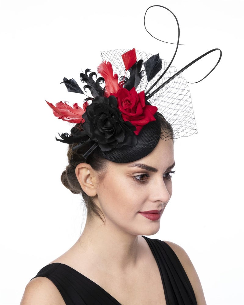SAFERIN Fascinators Hats for Women - Vintage Tea Party Outfit Headband Church Derby Hat for Women (US, Alpha, Medium, ST24-Black) - Image 2