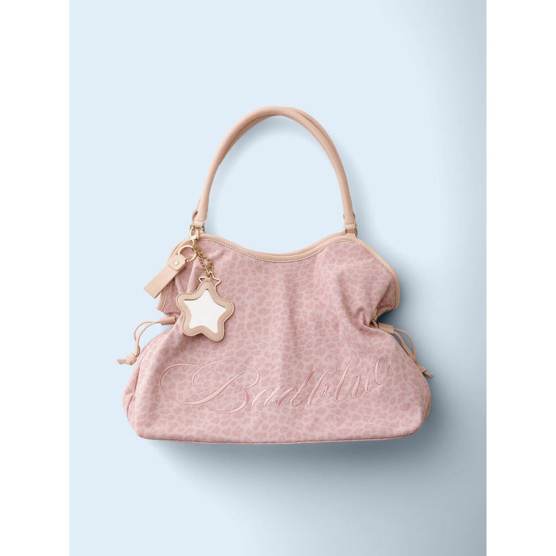 Korean Style Y2K Leopard & Polka Dot Large Tote Bag with Star Mirror Charm - Image 5