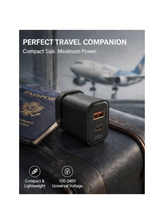 شاحن سريع 38 واط بمنفذين PD + QC3.0 | شاحن حائط USB-C و USB-A سريع - Image 3