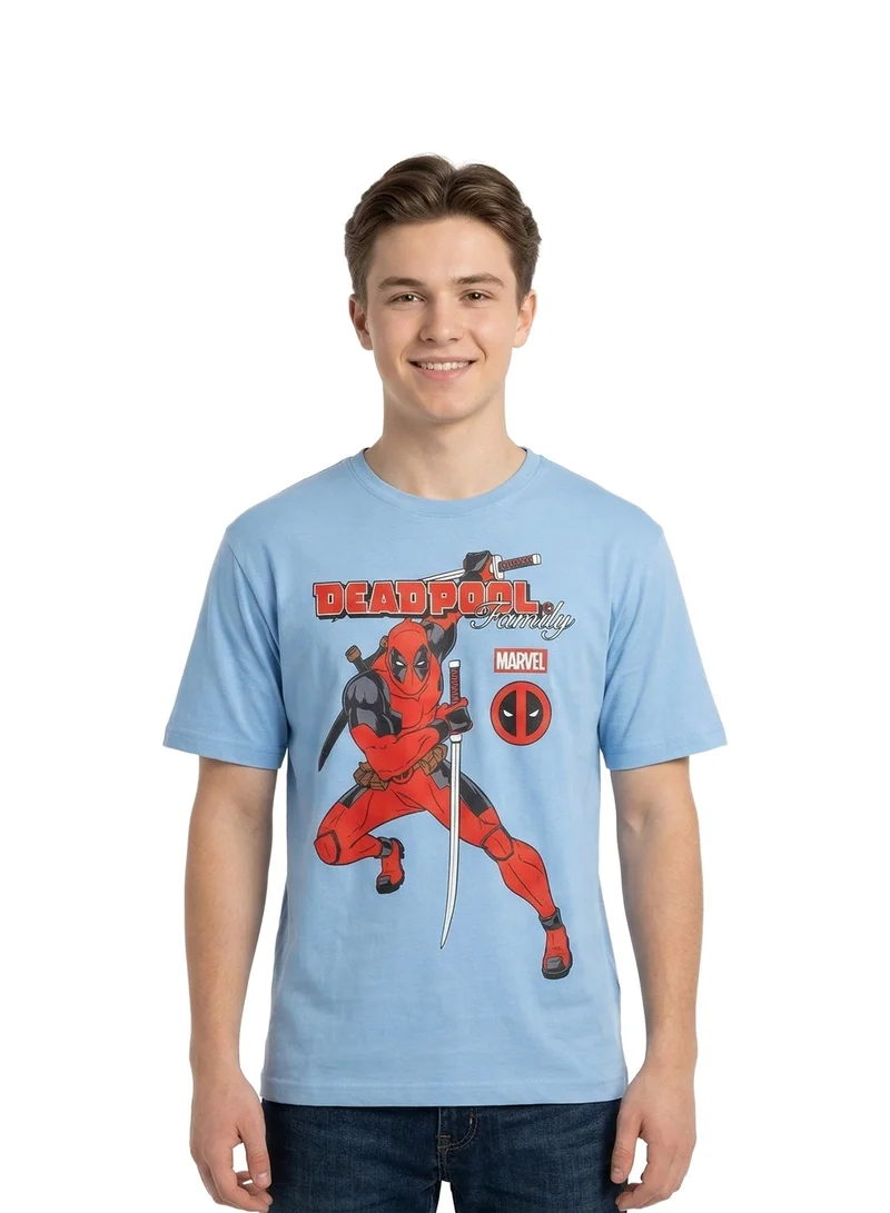 مارفل Men’s Marvel Deadpool Graphic Printed Blue T-Shirt