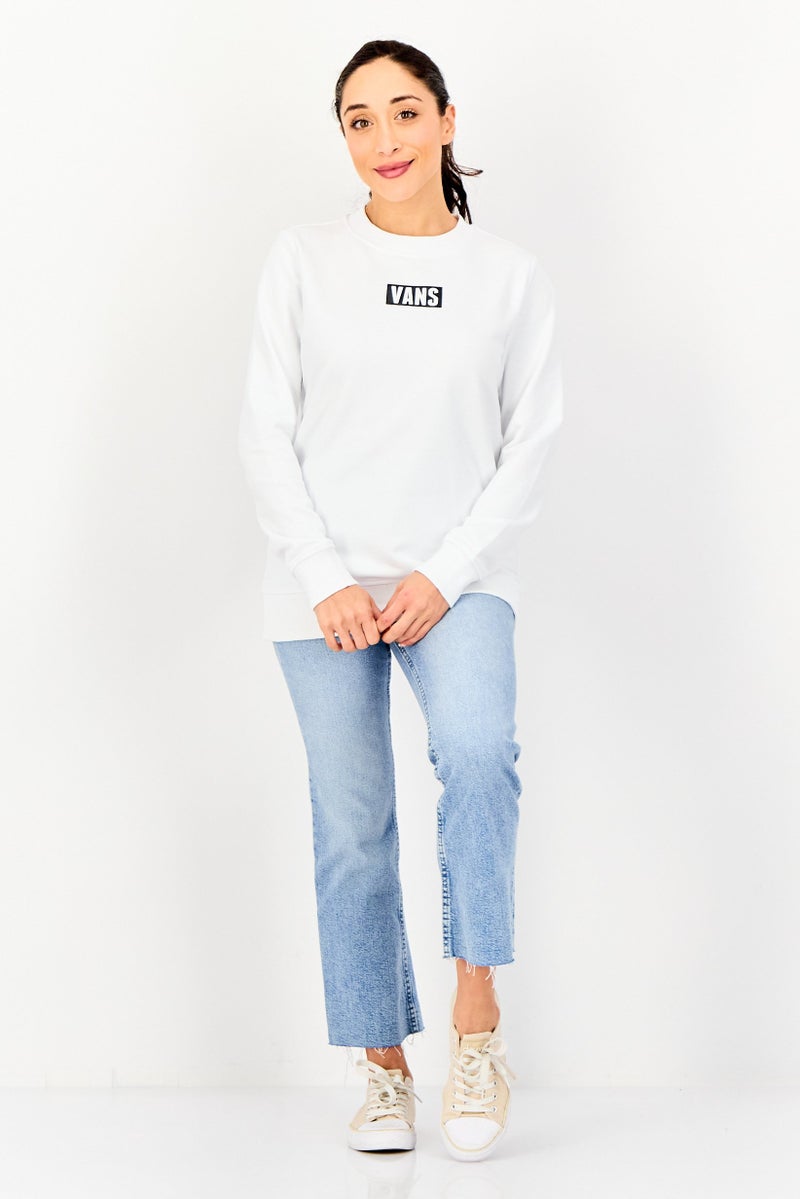 VANS سويت شيرت طويل الأكمام بشعار العلامة التجارية للنساء، أبيض - Image 3