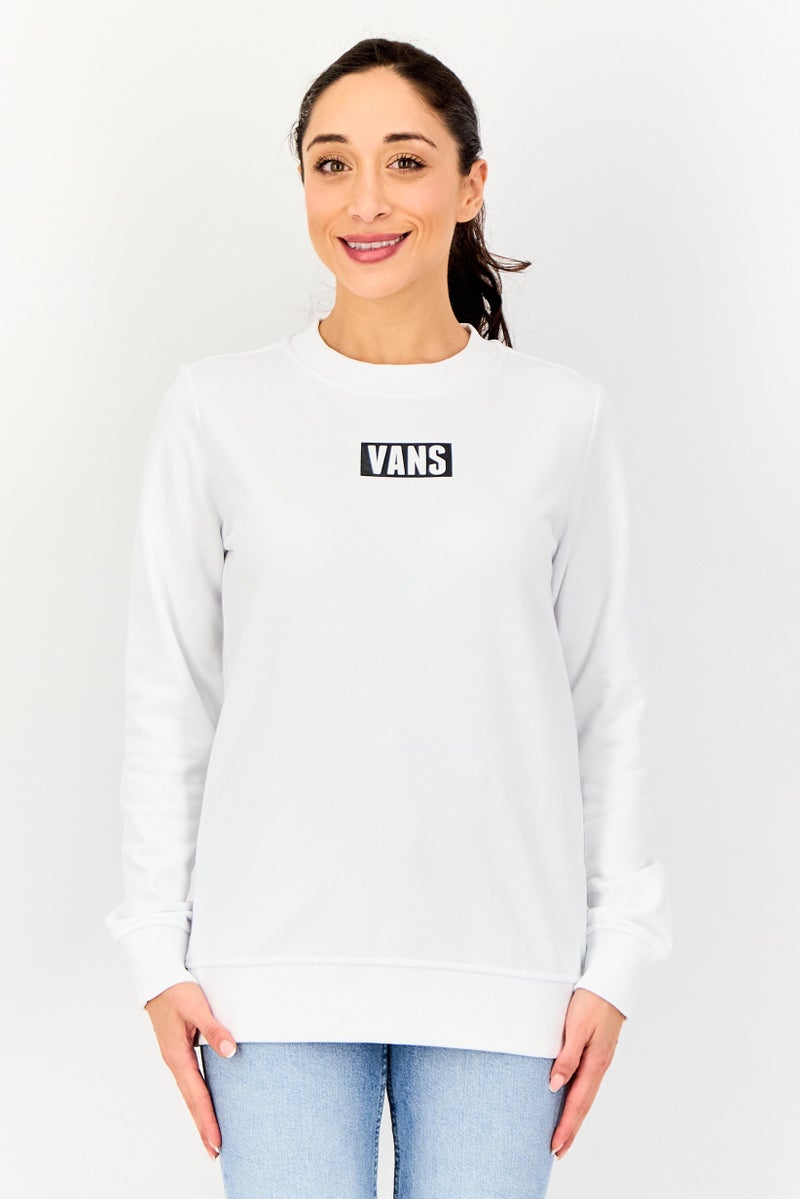 VANS سويت شيرت طويل الأكمام بشعار العلامة التجارية للنساء، أبيض - Image 1