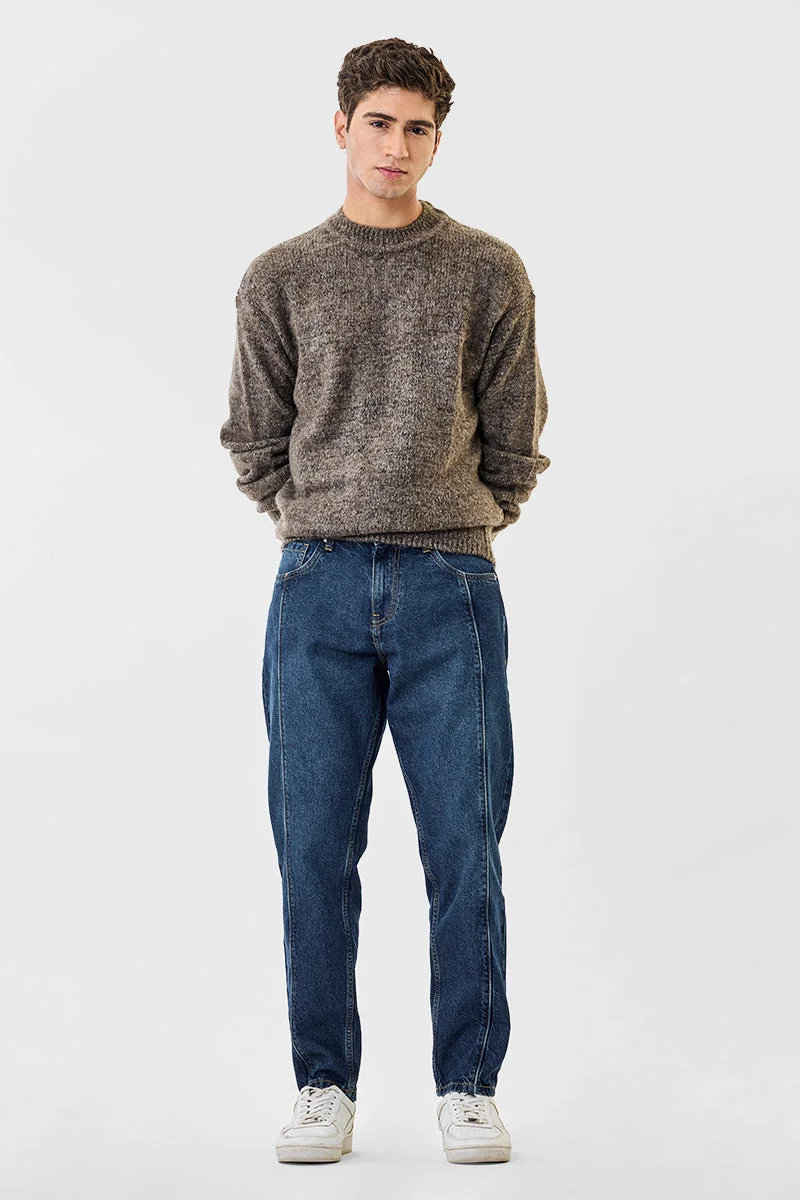 SNITCH Dark Blue Dark Blue Solid Wide Leg Casual Jeans for Men | Best Price UAE