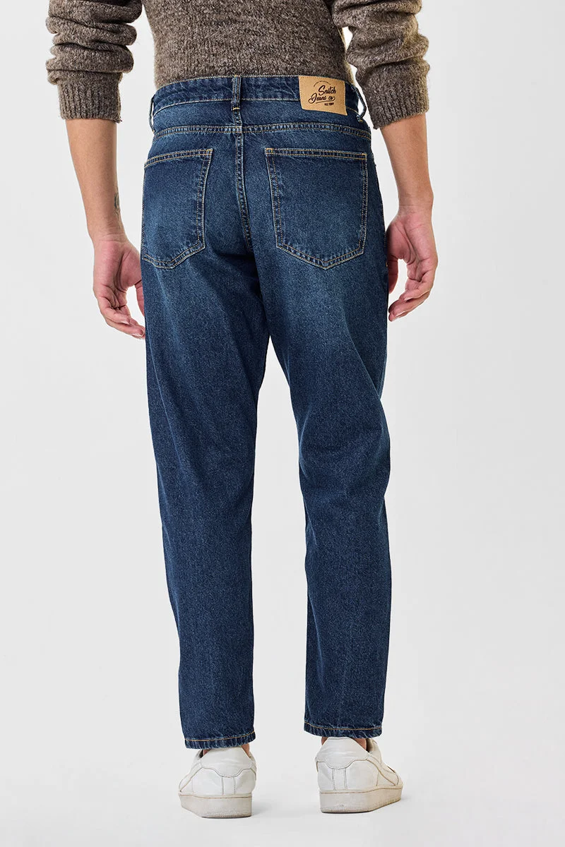 SNITCH Dark Blue Dark Blue Solid Wide Leg Casual Jeans for Men | Best Price UAE
