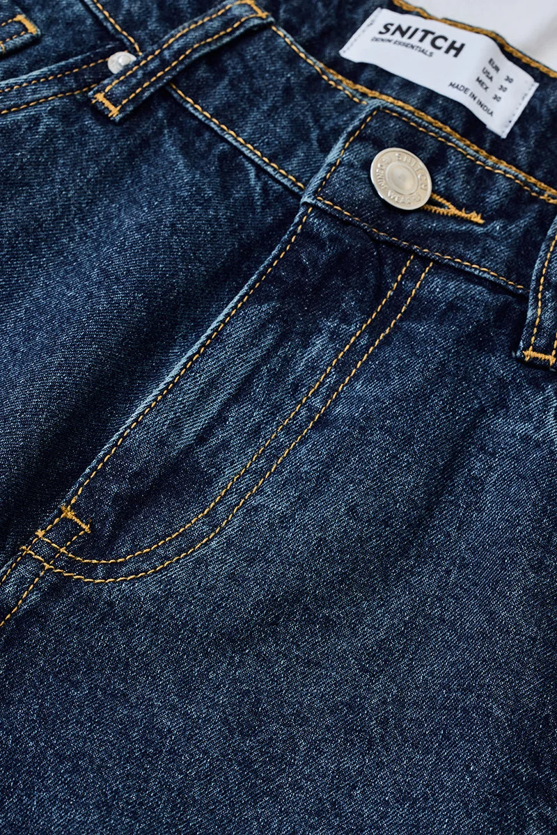 SNITCH Dark Blue Dark Blue Solid Wide Leg Casual Jeans for Men | Best Price UAE