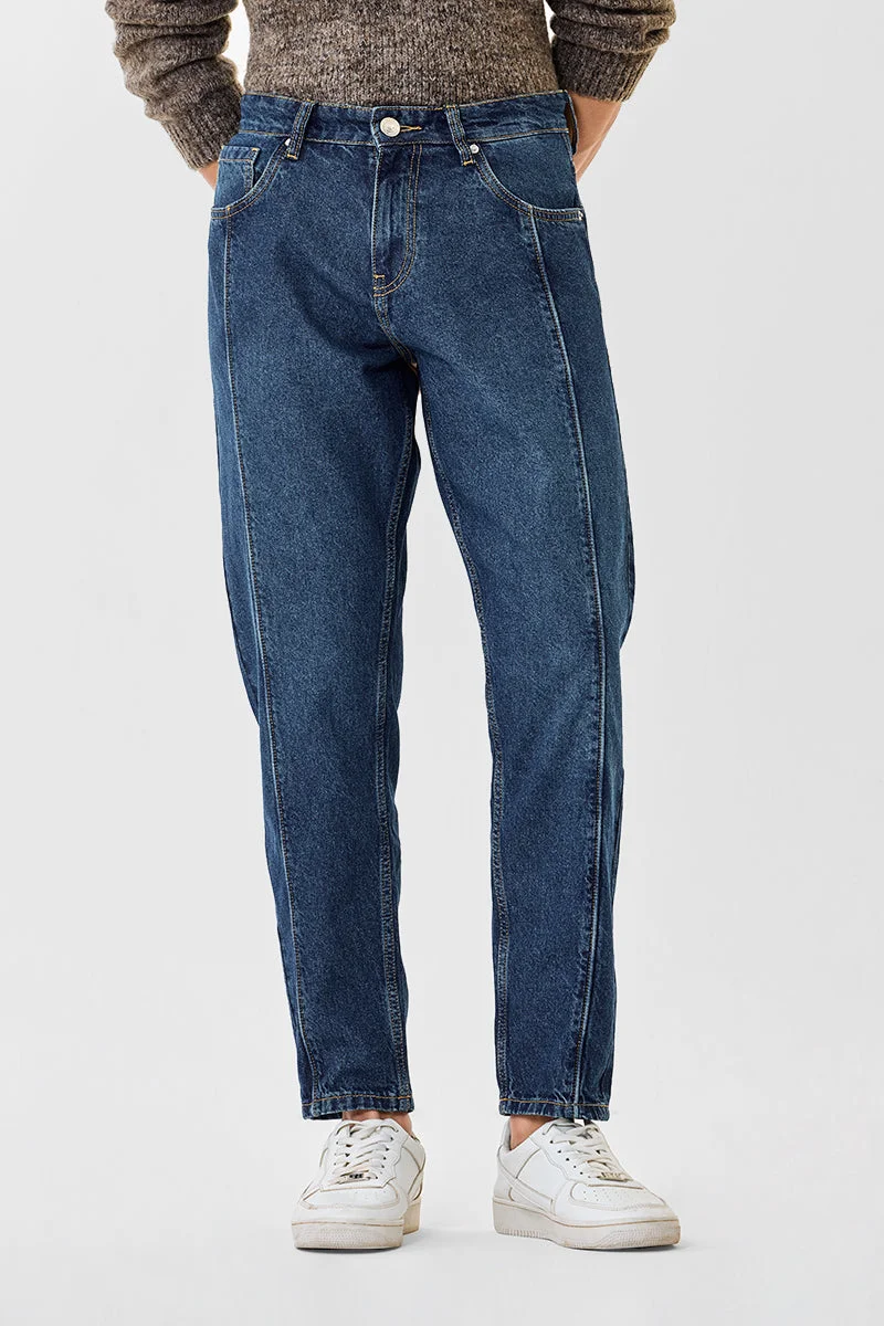 SNITCH Dark Blue Dark Blue Solid Wide Leg Casual Jeans for Men | Best Price UAE