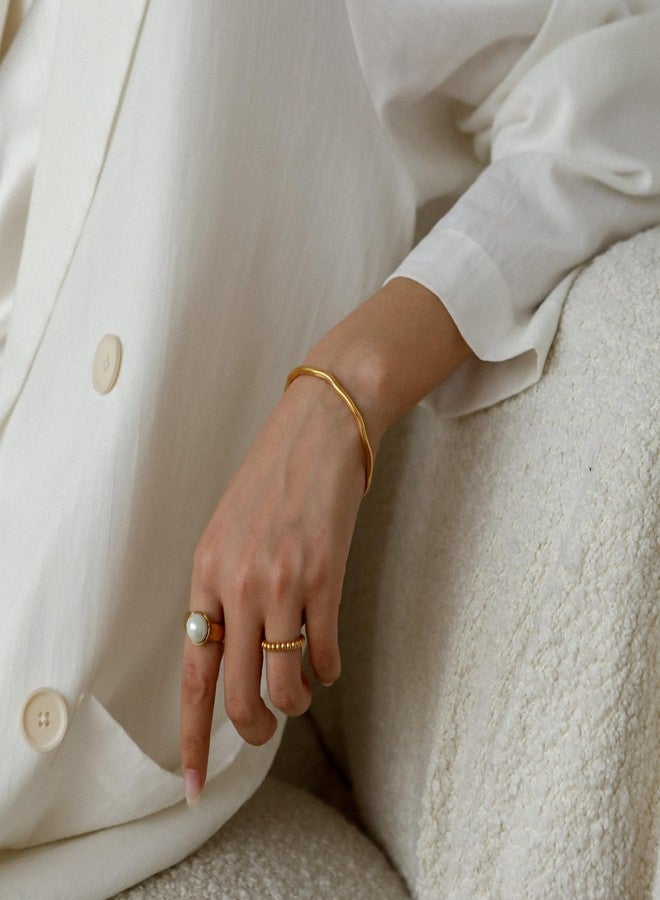 Shapes Studio 18K Gold Plated Vintage Pearl Signet Ring, Gold Rings for Women, Stacking Rings, Gold Band Minimalist Style, plated gold, no gem - Image 3
