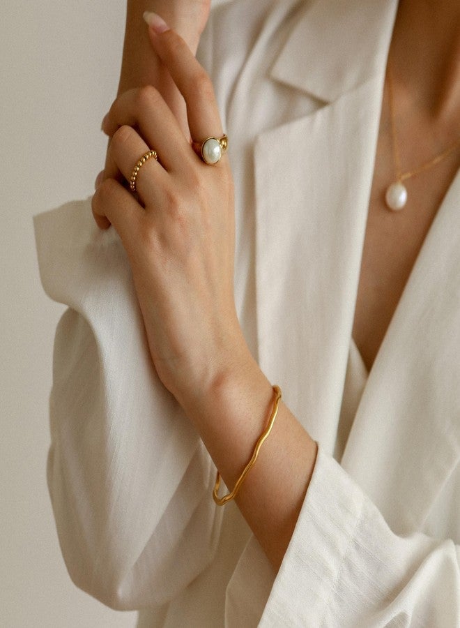 Shapes Studio 18K Gold Plated Vintage Pearl Signet Ring, Gold Rings for Women, Stacking Rings, Gold Band Minimalist Style, plated gold, no gem - Image 4