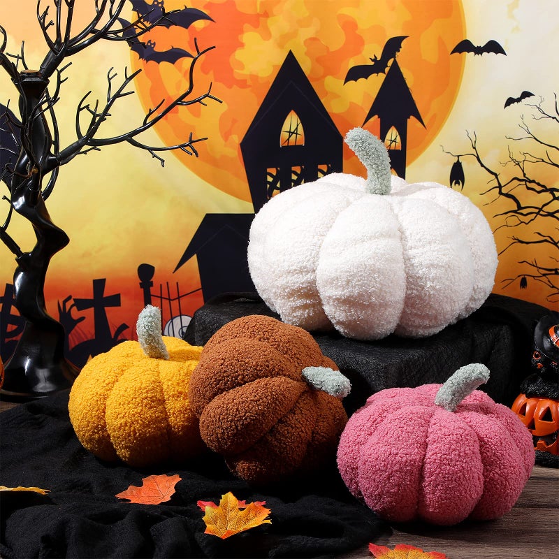 Kajaia 4 Pcs Simulated Pumpkin Fluffy Pillow Plush Pillow 3D Pumpkin Shaped Pillow Shaped Fall Decorations Soft Cute Throw Pillows for Thanksgiving Halloween  11 Inches  7 Inches (White  Yellow  Red  Brown) - Image 3
