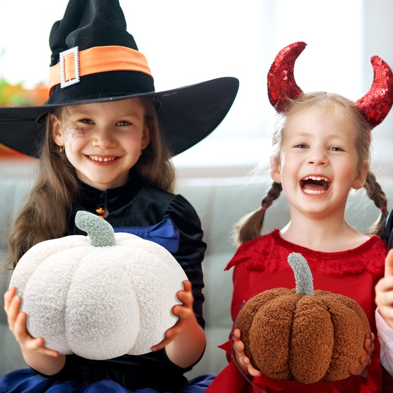 Kajaia 4 Pcs Simulated Pumpkin Fluffy Pillow Plush Pillow 3D Pumpkin Shaped Pillow Shaped Fall Decorations Soft Cute Throw Pillows for Thanksgiving Halloween  11 Inches  7 Inches (White  Yellow  Red  Brown) - Image 4