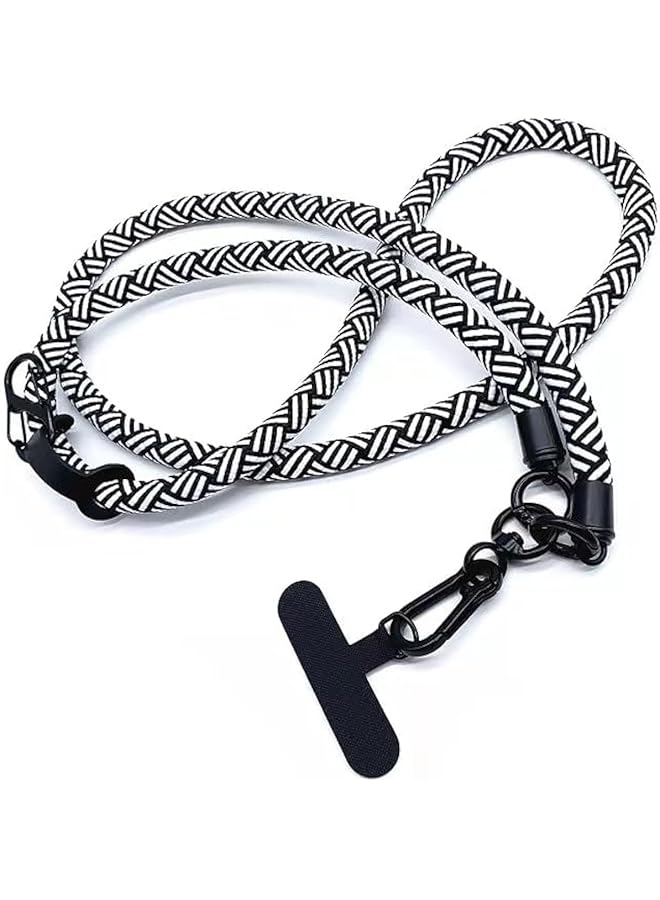 Green Tiger 120CM Cell Phone Lanyard, Adjustable Crossbody Cell Phone Strap with Additional Hook for Airpods cover, Keychain, Wallet- Black/White, 10MM Thick - Image 1