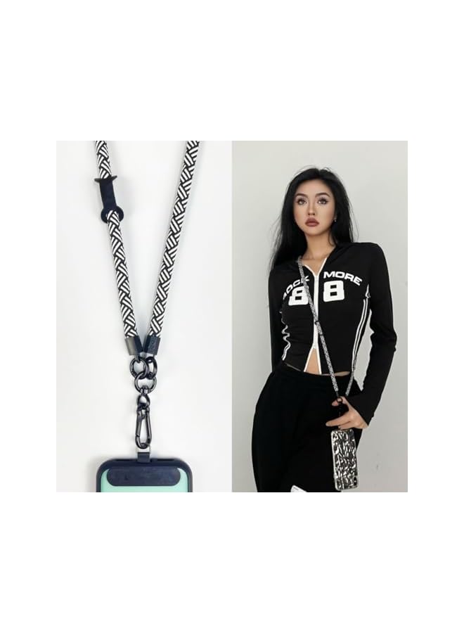 Green Tiger 120CM Cell Phone Lanyard, Adjustable Crossbody Cell Phone Strap with Additional Hook for Airpods cover, Keychain, Wallet- Black/White, 10MM Thick - Image 4