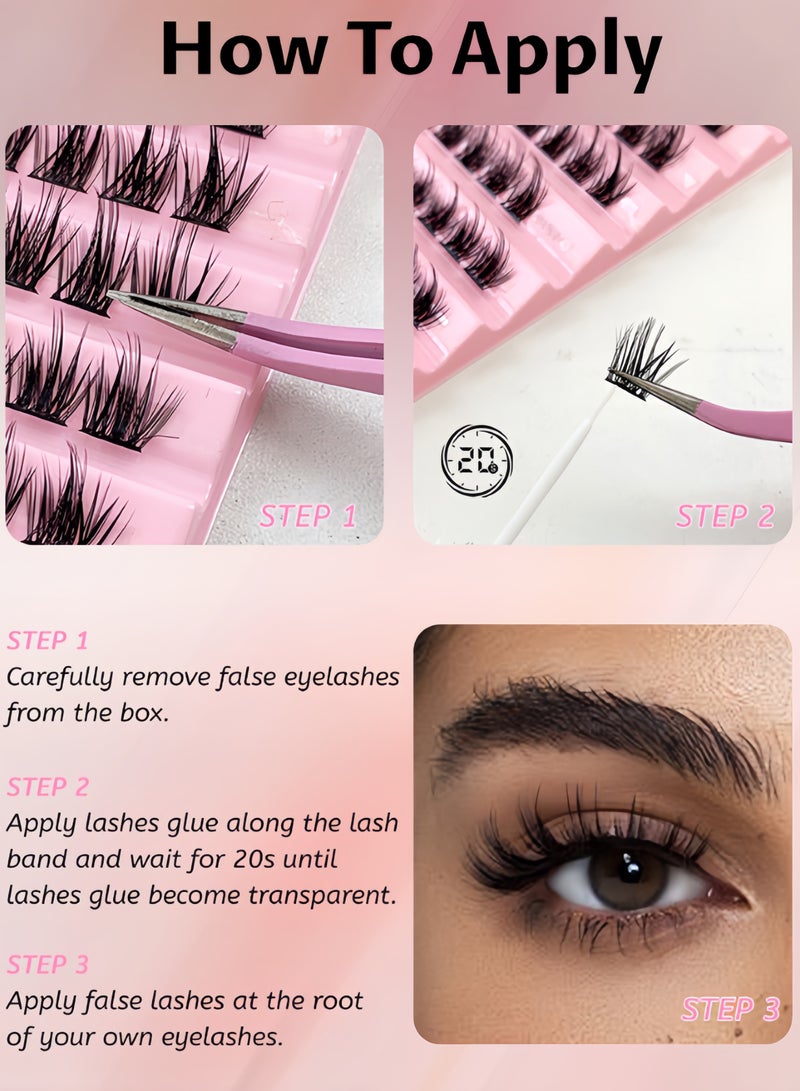 خاجول عبوة من 120 رموش صناعية منفوشة، وصلات رموش اصطناعية لمظهر طبيعي، قابلة لإعادة الاستخدام مع لاصق لاصق (أسود) - Image 5