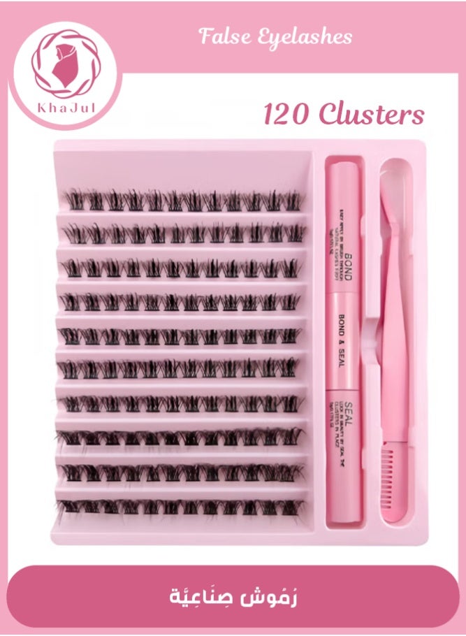 خاجول عبوة من 120 رموش صناعية منفوشة، وصلات رموش اصطناعية لمظهر طبيعي، قابلة لإعادة الاستخدام مع لاصق لاصق (أسود) - Image 1