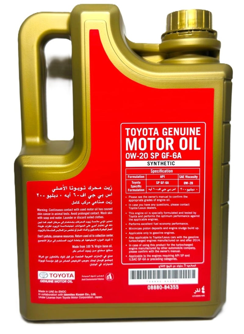 TOYOTA 0W-20 Genuine Fully Synthetic Engine Oil 4Ltr - Image 4