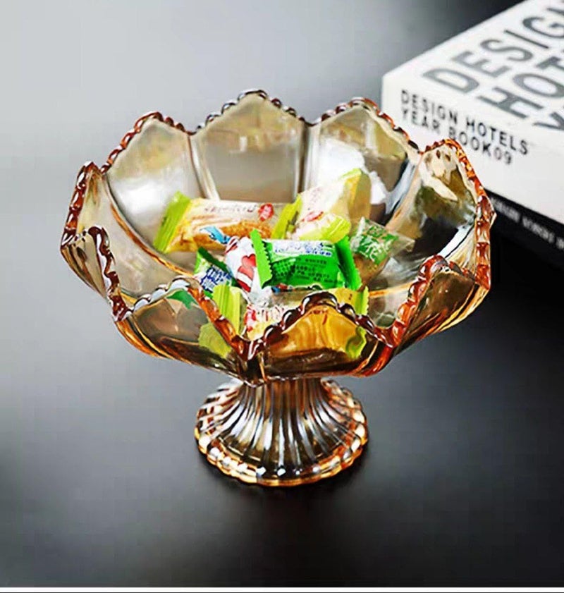 Generic Crystal Glass Pedestal Bowl, Decorative Fruit Platter, Gold Scalloped Bonbonniere, Elegant Serving Dish .ex - Image 2