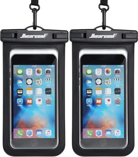 Hiearcool Waterproof Phone Pouch, Universal Case Compatible for iPhone 17 16 15 14 13 Pro Max Plus Up to 8.3", IPX8 Beach Travel Essentials-Black-2 Pack - Image 1