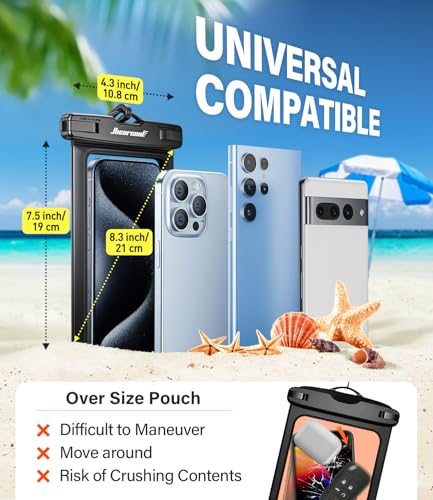 Hiearcool Waterproof Phone Pouch, Universal Case Compatible for iPhone 17 16 15 14 13 Pro Max Plus Up to 8.3", IPX8 Beach Travel Essentials-Black-2 Pack - Image 3