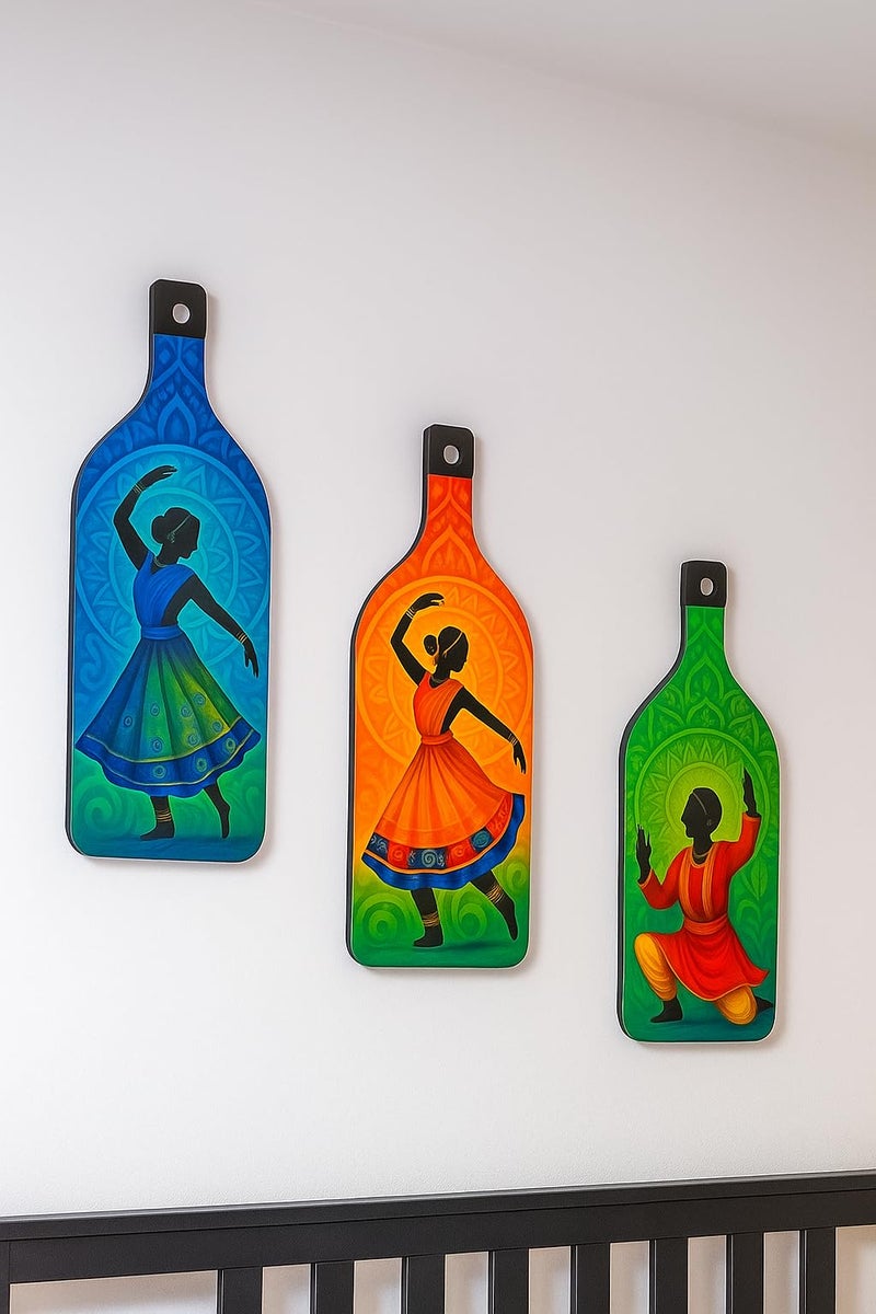 GENXTRA Rhythm in Colors – Kathak Dance Wall Art Set Bottle Shape Wooden Wall Hanging for Home Decor | Decoration Items for Home | Art Item for Office | Decorative Mdf Wall Hanging (BH3-03) - Image 2