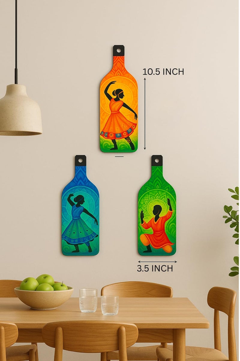 GENXTRA Rhythm in Colors – Kathak Dance Wall Art Set Bottle Shape Wooden Wall Hanging for Home Decor | Decoration Items for Home | Art Item for Office | Decorative Mdf Wall Hanging (BH3-03) - Image 3
