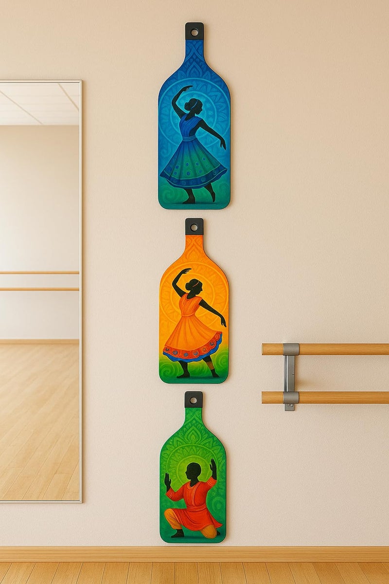 GENXTRA Rhythm in Colors – Kathak Dance Wall Art Set Bottle Shape Wooden Wall Hanging for Home Decor | Decoration Items for Home | Art Item for Office | Decorative Mdf Wall Hanging (BH3-03) - Image 5