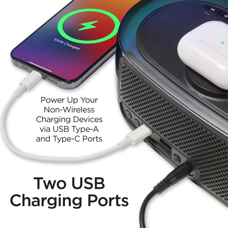 iHome Alarm Clock Radio with Qi2 Magnetic Wireless Charger, Bluetooth Speaker, and 2 USB Chargers (iBTW282) - Image 4