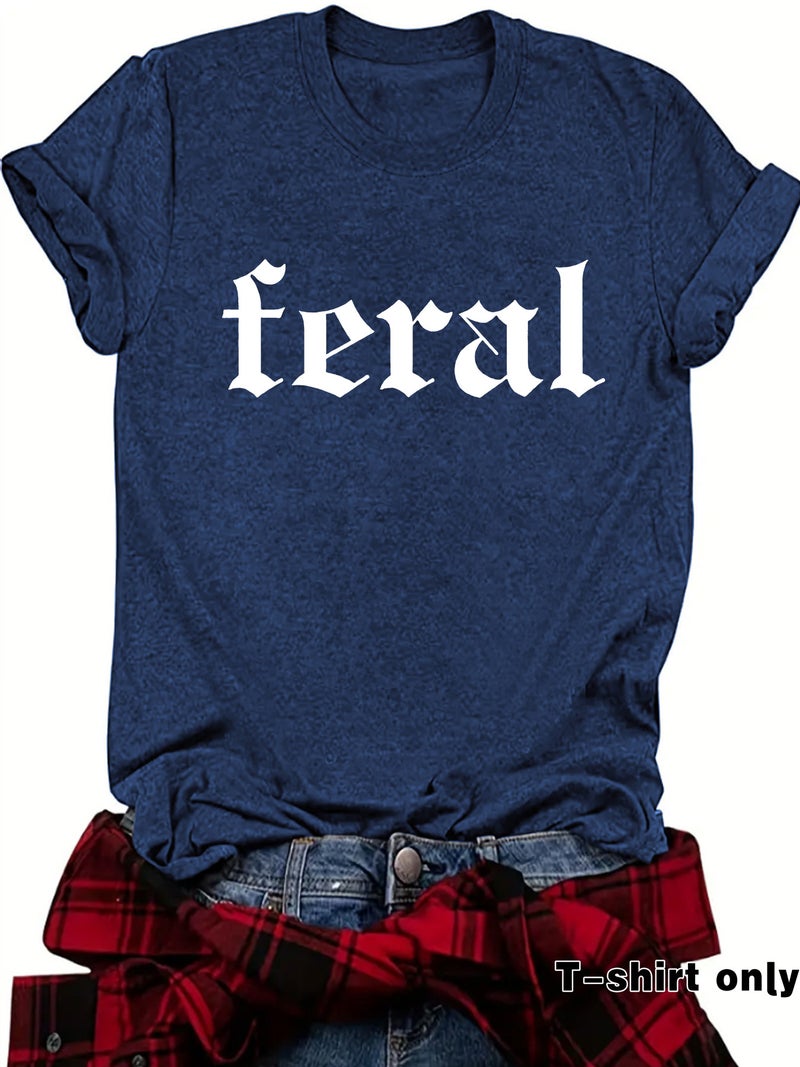 Independent Station Feral Letters New Round Neck Loose Short Sleeve Casual T-Shirt Women - Image 1