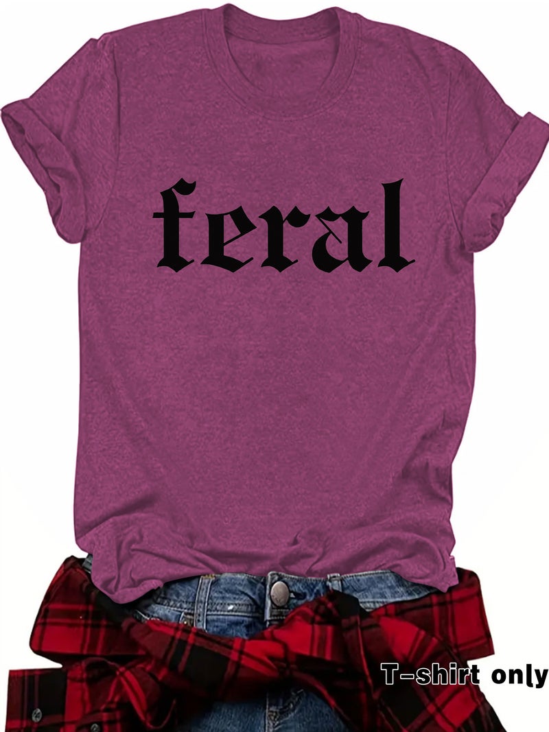 Independent Station Feral Letters New Round Neck Loose Short Sleeve Casual T-Shirt Women - Image 3