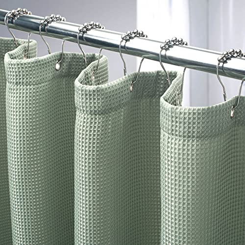 AmazerBath Sage Green Shower Curtain Fabric, Waffle Shower Curtain Cloth, Heavy Duty 240GSM, Hotel Quality Bathroom Shower Curtains, 72 x 72 Inches - Image 1