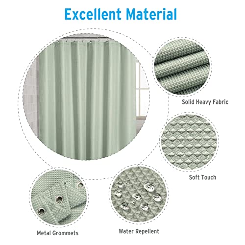 AmazerBath Sage Green Shower Curtain Fabric, Waffle Shower Curtain Cloth, Heavy Duty 240GSM, Hotel Quality Bathroom Shower Curtains, 72 x 72 Inches - Image 3
