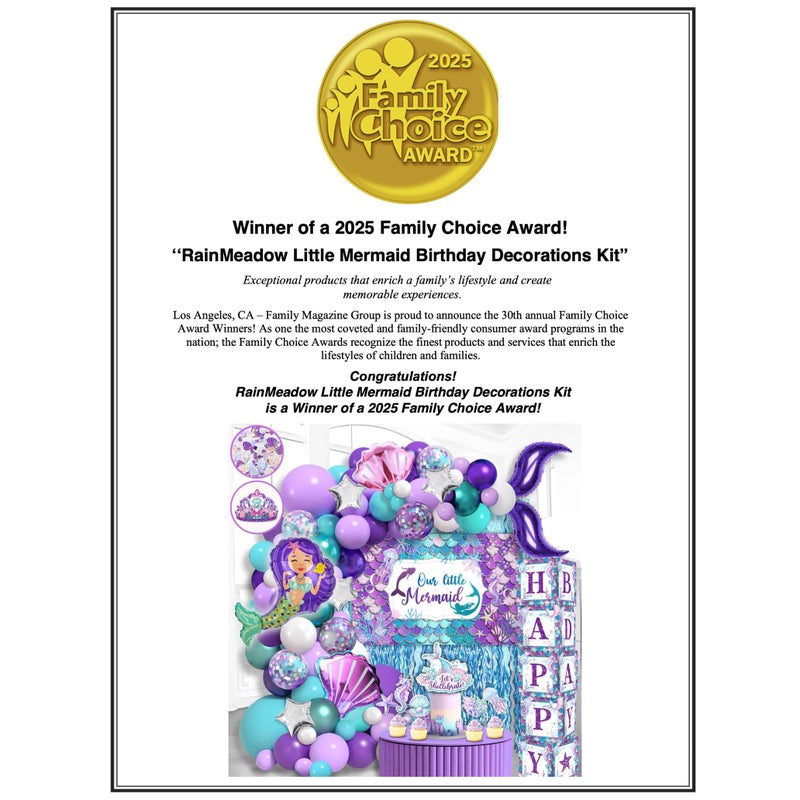 RainMeadow 248 Pieces Little Mermaid Birthday Decorations Kit, All-in-1 Girl's Party Decor Package With Mermaid Tail Balloon Garland, Foil Curtains, Fabric Backdrop, Princess Crown - Purple, Teal - Image 2