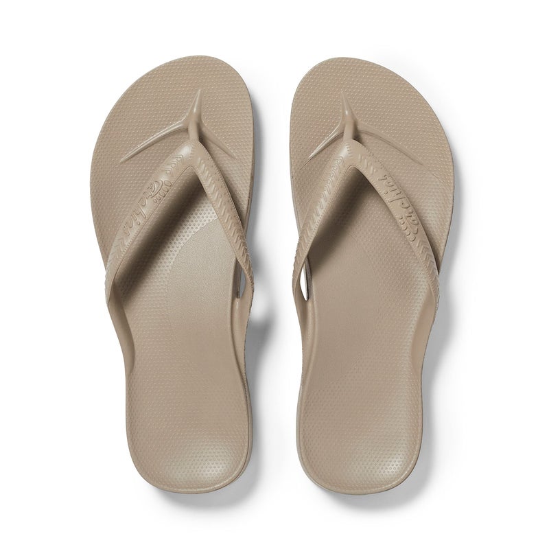 Archies Arch Support Flip Flops for Men & Women â€“ Orthotic Sandals for Plantar Fasciitis Relief â€“ Lightweight, Cushioning, Shock-Absorbing Sandals for Walking, Foot Pain & All-Day Comfort - Taupe (US Men's 5 / US Women's 6) - Image 1