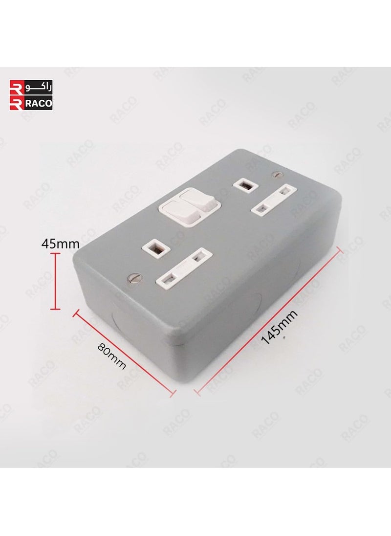 RACO RACO Heavy Duty Extension Cable – 2 Gang Metal Clad 13A UK Switch Socket with 3C x 2.5mm Flexible Cable & Plug, Ideal for Outdoor Use  - Image 3