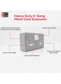 RACO RACO Heavy Duty Extension Cable – 2 Gang Metal Clad 13A UK Switch Socket with 3C x 2.5mm Flexible Cable & Plug, Ideal for Outdoor Use  - Image 4