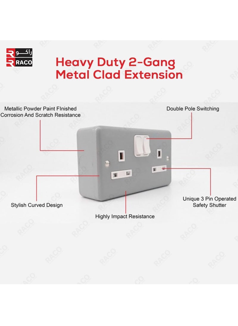 RACO RACO Heavy Duty Extension Cable – 2 Gang Metal Clad 13A UK Switch Socket with 3C x 2.5mm Flexible Cable & Plug, Ideal for Outdoor Use  - Image 4