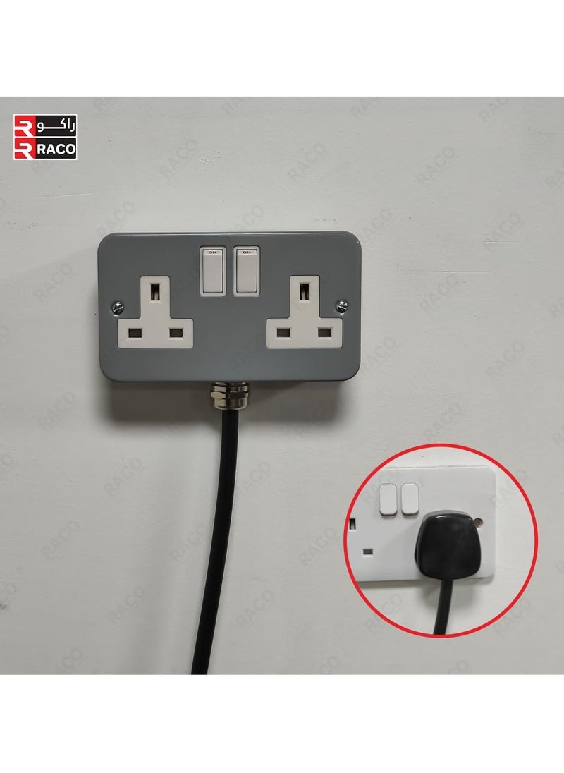 RACO RACO Heavy Duty Extension Cable – 2 Gang Metal Clad 13A UK Switch Socket with 3C x 2.5mm Flexible Cable & Plug, Ideal for Outdoor Use  - Image 5