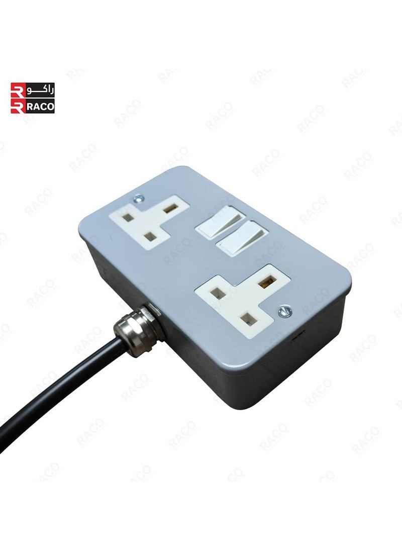 RACO RACO Heavy Duty Extension Cable – 2 Gang Metal Clad 13A UK Switch Socket with 3C x 2.5mm Flexible Cable & Plug, Ideal for Outdoor Use  - Image 2