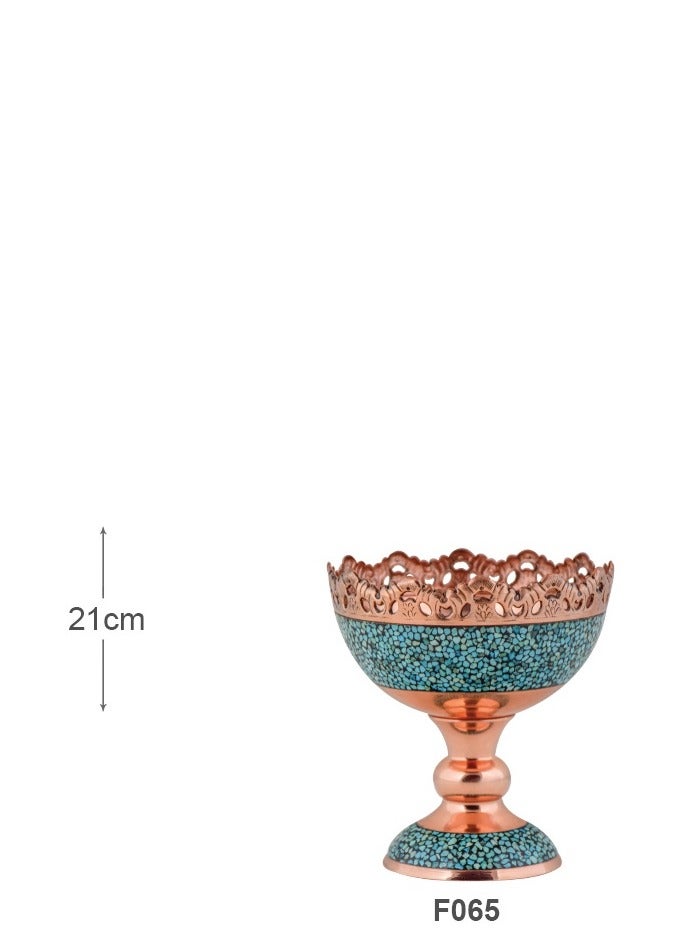 Aghajani Handcrafted Copper and Turquoise Chalice Bowl, 21cm Vintage-Inspired Fruit and Nut Holder Trough for Home Decor - Image 2