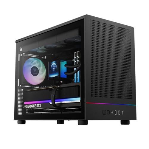GAMDIAS Micro‑Tower Gaming PC Case, Mesh Front Panel with RGB Strip & 3×120 mm Prebuilt Fans, Supports Dual 360 mm Radiators, Front‑Mounted PSU, Mini‑ITX/Micro‑ATX, USB 3.0x2 & Type Cx1, Athena M4M - Image 1