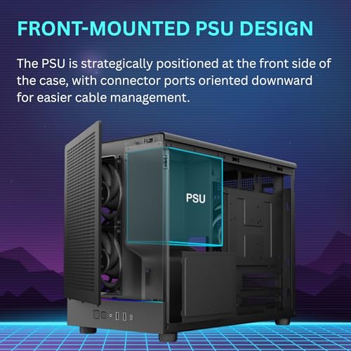 GAMDIAS Micro‑Tower Gaming PC Case, Mesh Front Panel with RGB Strip & 3×120 mm Prebuilt Fans, Supports Dual 360 mm Radiators, Front‑Mounted PSU, Mini‑ITX/Micro‑ATX, USB 3.0x2 & Type Cx1, Athena M4M - Image 3