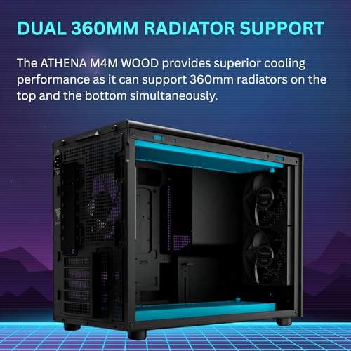 GAMDIAS Micro‑Tower Gaming PC Case, Mesh Front Panel with RGB Strip & 3×120 mm Prebuilt Fans, Supports Dual 360 mm Radiators, Front‑Mounted PSU, Mini‑ITX/Micro‑ATX, USB 3.0x2 & Type Cx1, Athena M4M - Image 4