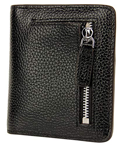 AINIMOER Small Leather Wallet for Women, Ladies Credit Card Holder RFID Blocking Women's Mini Bifold Pocket Purse, Black - Image 1