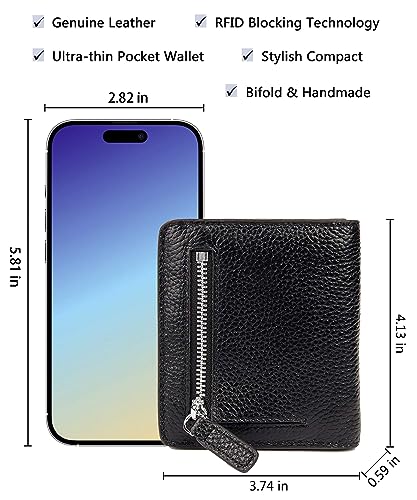AINIMOER Small Leather Wallet for Women, Ladies Credit Card Holder RFID Blocking Women's Mini Bifold Pocket Purse, Black - Image 5