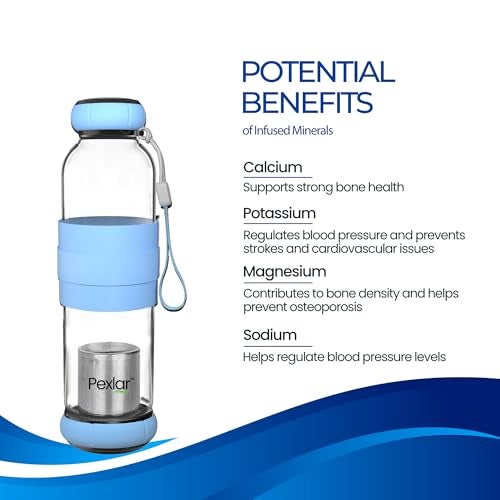 Pexlar Alkaline Water Filter Bottle | Borosilicate Glass | Alkaline Water Generator | Filter Water Bottle | Water Bottle with Filter inside - Blue | 500 ml - Image 2