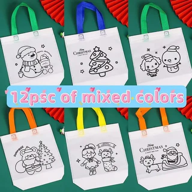 AMYCAUR DIY Colouring Bags, Christmas Gift Bags, Return Gift Carry Bags, Christmas Theme Gift Bags, Christmas Candy Gift Cookie Bags, Colouring Bags for Kids (6pcs) - Image 5