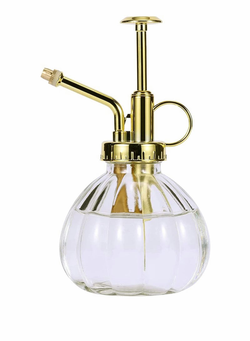 SYOSI زجاجة رش نبات زجاجية، 6.3 بوصة زجاجية شفافة لرش الماء مع مضخة رأس ذهبية، علبة سقي صغيرة، جهاز رش نبات صغير للنباتات المنزلية والخارجية (شفافة + ذهبية) - Image 1