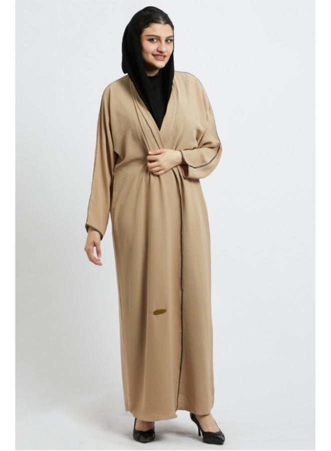 Evva Luxury Biege Saudi Abaya for Women – Elegant Open Front Modest Wear in Premium Fabric – Ideal for Ramadan, Eid, and Everyday Elegance