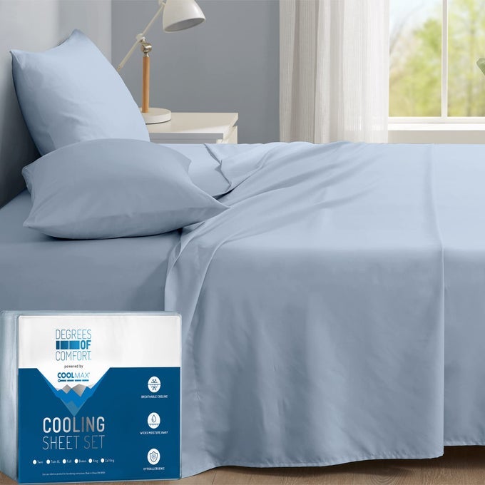 COOLMAX COOLING SHEETS FOR KING SIZE BED BEST SHEET SET FOR HOT SLEEPERS SOFT DEEP POCKET 4PCS LIGHT BLUE