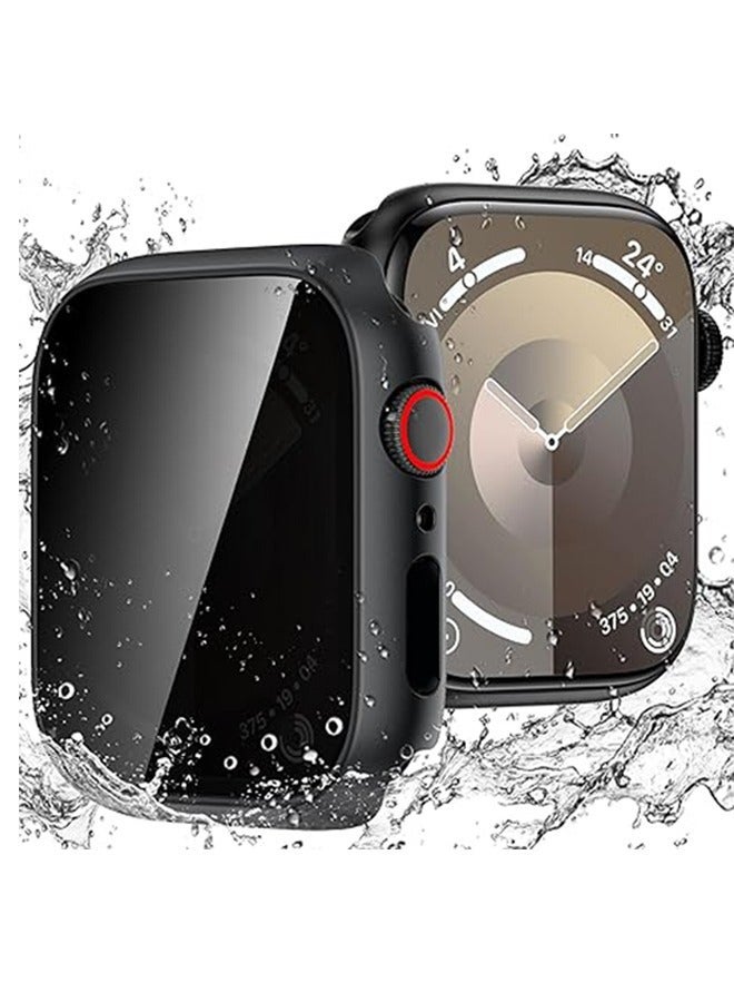 Protective Case Cover with Privacy Screen Protector for Apple Watch Series 9 8 7 6 5 4 SE Ultra 45mm, Hard PC Bumper Tempered Glass Waterproof Cover for iWatch Accessories, Black - Image 1